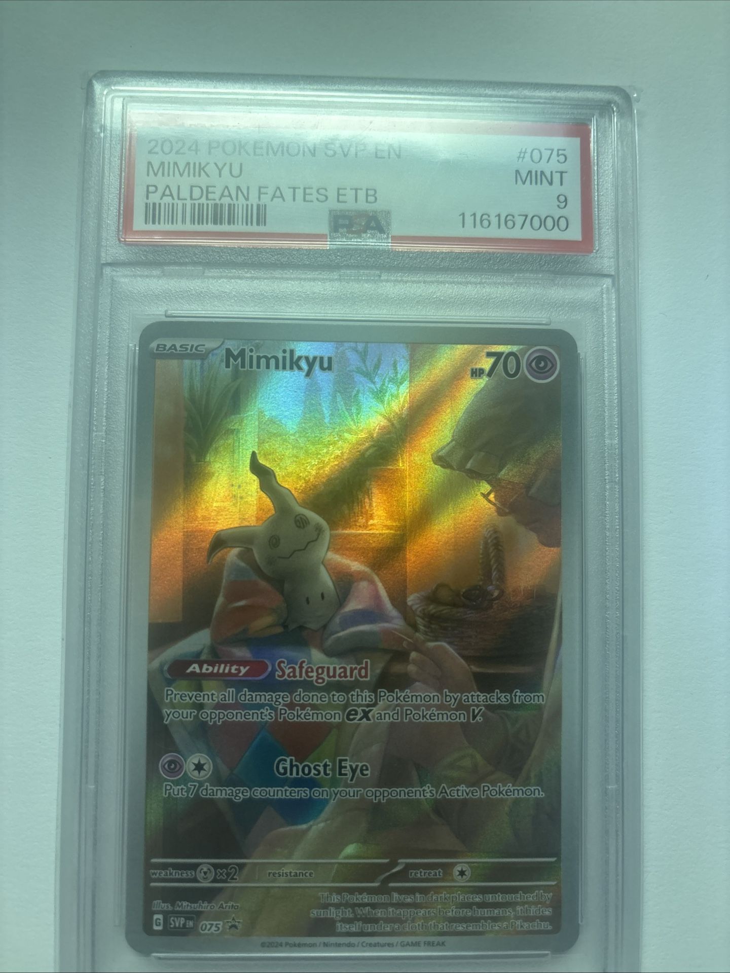 Pokemon Mimikyu Paldean Fates ETB Full Art 075 PSA 9