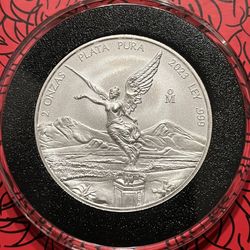 2  OZ SILVER MEXICAN LIBERTAD 2023 PLATA PURA  .999 FS