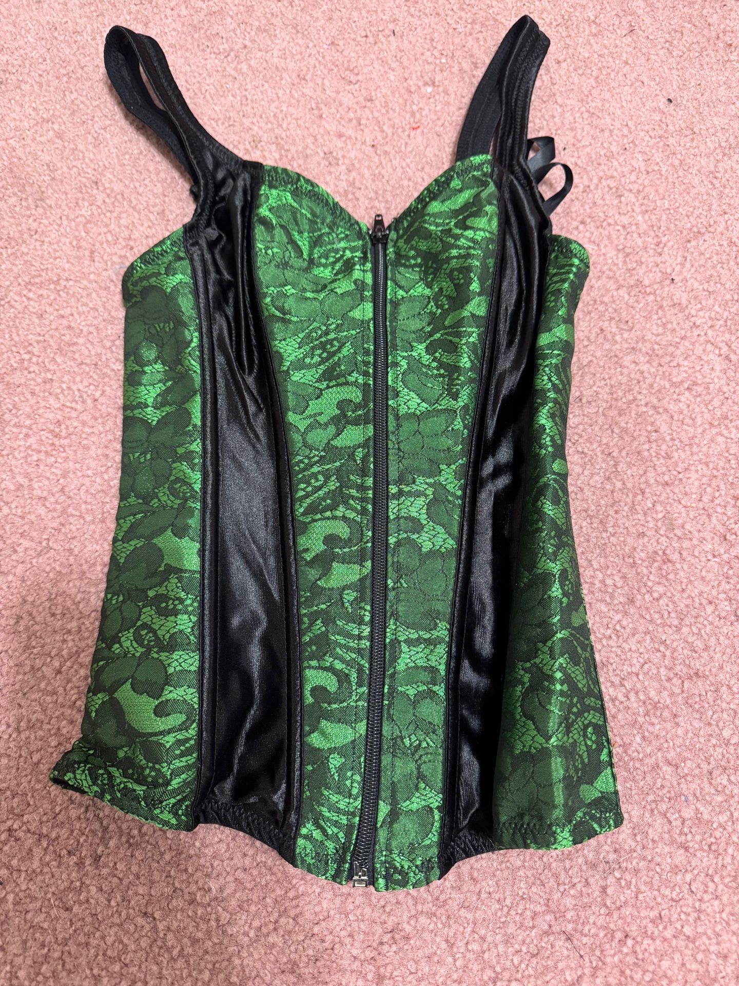 New Xs black green lace corset renaissance dress top lingerie costume Victorian goth gothic