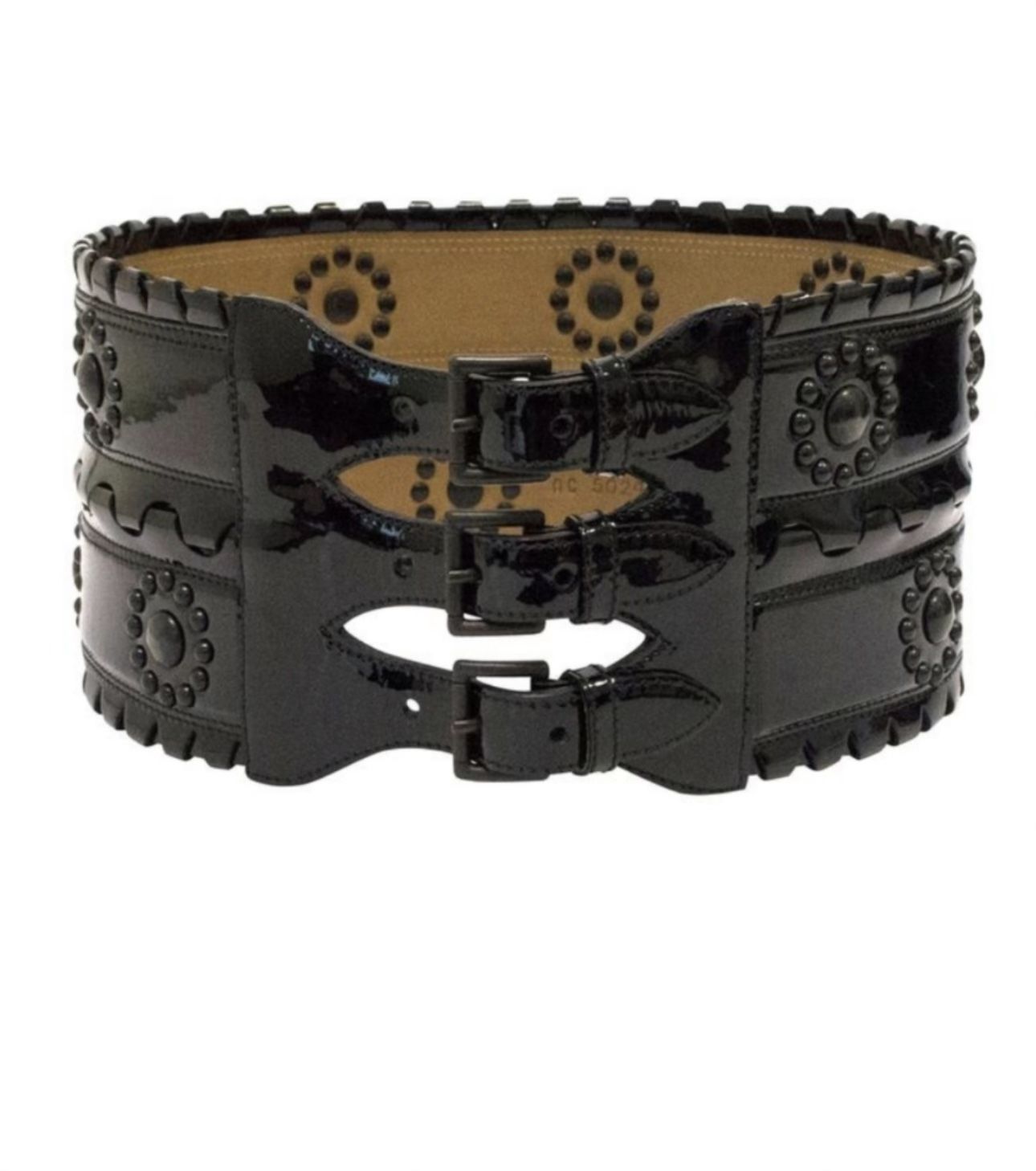 ALAÏA Paris Black Patent Leather with Stud Detailing Belt Made in Italy