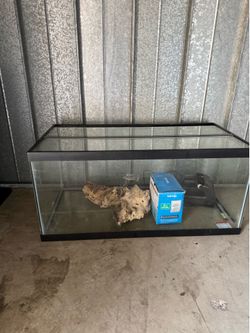 40 Gallon Breeder Glass Aquarium Fish Tank Setup with Glass Lid, HOB Power Filter & Driftwood