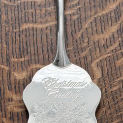 Vintage Christmas Greetings Silver Cake Embossed Knife 