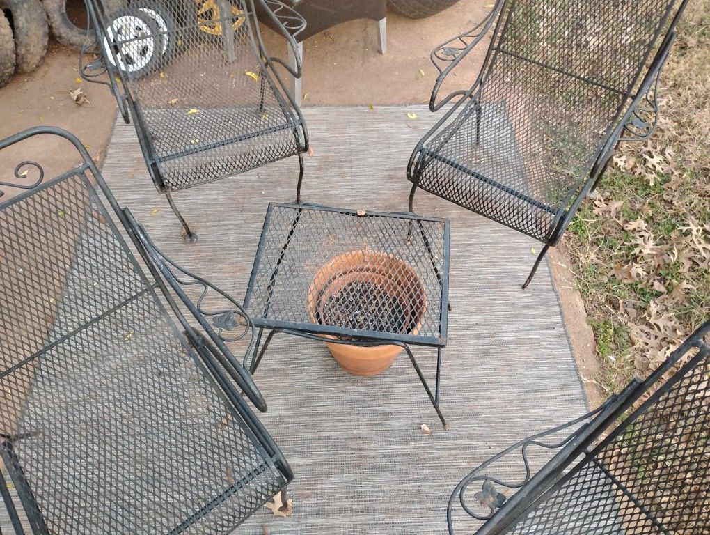 Antique, Wrought Iron Chairs With Table