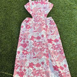 Pink Floral Backless Dress