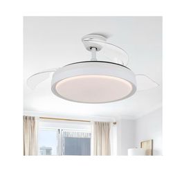 Bella Depot 42" Retractable Ceiling Fan with Lights and Remote with 3 Color Change, Timing Options, Silent Noiseless for Dining Room (Sliver