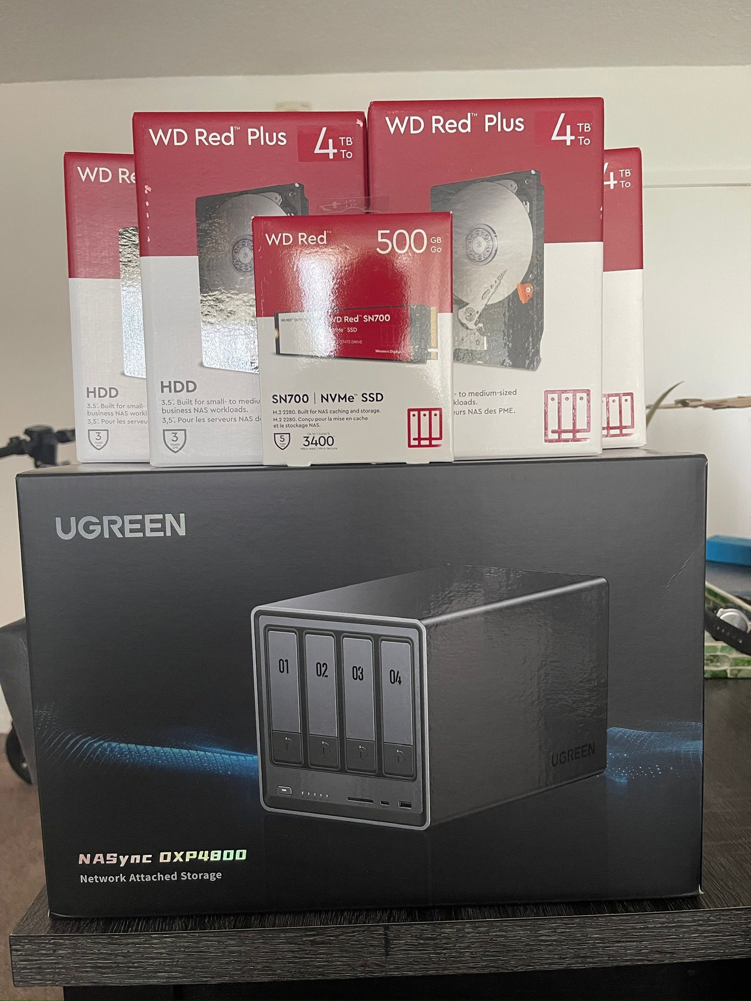 UGREEN NASync DXP4800 Network Attached Storage/ Western Digital 16TB WD Red Plus NAS Internal Hard Drive HDD / Western Digital 500GB WD Red SN700 NVMe