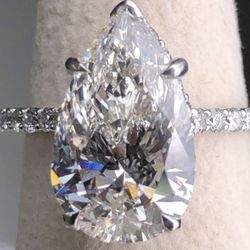 4 Carat Ct VS Clarity Pear Shaped Brilliant Lab Grown Diamond Engagement Ring 14k White Gold IGI