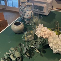 Flower Vase Glass Candle Cylinders And Faux Flowers