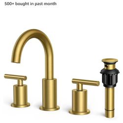 FORIOUS Brushed Gold Bathroom Faucet 3 Hole, Two Handle Bathroom Sink Faucet Gold with Metal Overflow Drain, 8 inch Widespread Bathroom Faucet with 36