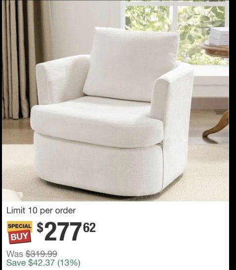 360° Beige Modern Swivel Barrel Chair Chenille Upholstered Comfy Accent Armchair with Tall Backrest