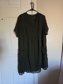 Dark Green Floral Textured Mini Dress