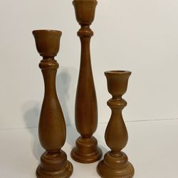 Vintage Turned Wood Candlestick Holders Set of 3