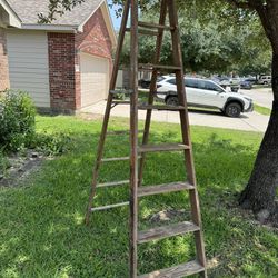 8 ft vintage heavy duty and sturdy wood ladder