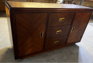Mid-Century Wood Dresser with Brass Hardware