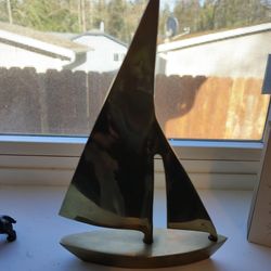 Vintage Solid Brass Sailboat Figurine