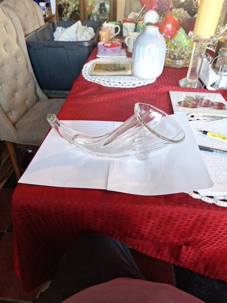 Vintage 1930's 1940's Duncan & Miller Sanibel Clear Heavy Glass Cornucopia 15×5