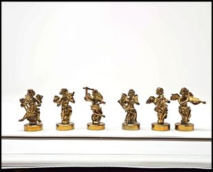 6 Vintage Brass Angel Musician Figurines