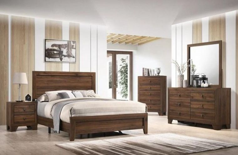 Queen Rustic Brown 4pc Bedroom Set Bed Dresser Mirror Nightstand