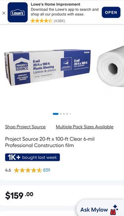 20x100 ft plastic 6 mil sheeting