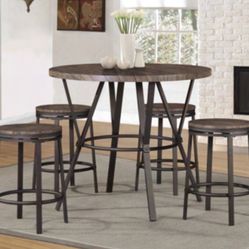 BROWN 5PC Metal Counter Height SET