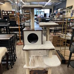 Feandrea 56" Cat Tree Modern Tower Multi-Level Plush Condo w/ Scratching Posts Hammock - Rustic Brown