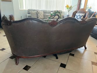 Victorian Style Leather Sofa with Nailhead Trim