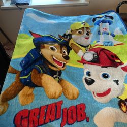 Paw Patrol cartoon design 40"W x 50"L Soft, warm and cuddly Great for travel or nap Fits twin size bed Paw 