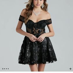 (NEW + TAG) Windsor - Black Anita Sequin Mesh Corset Party Dress (Size 7)