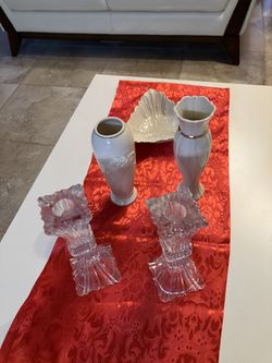 Lenox Vases, Dish And Crystal Candlesticks 