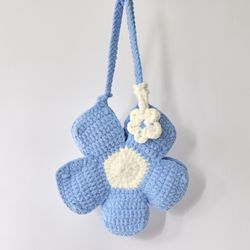 Chunky Knit Flower Tote Bag - Handknit Chenille Boho Purse 
