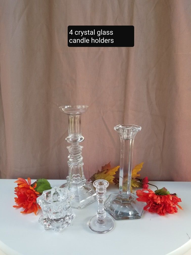 4 Crystal glass candle holders 