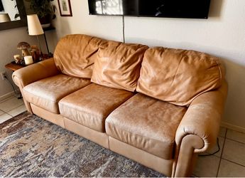 Genuine Leather 3-Seat Sofa / Couch – Tan/Cognac