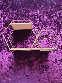 Gold metal hexagonal two-tier shelf