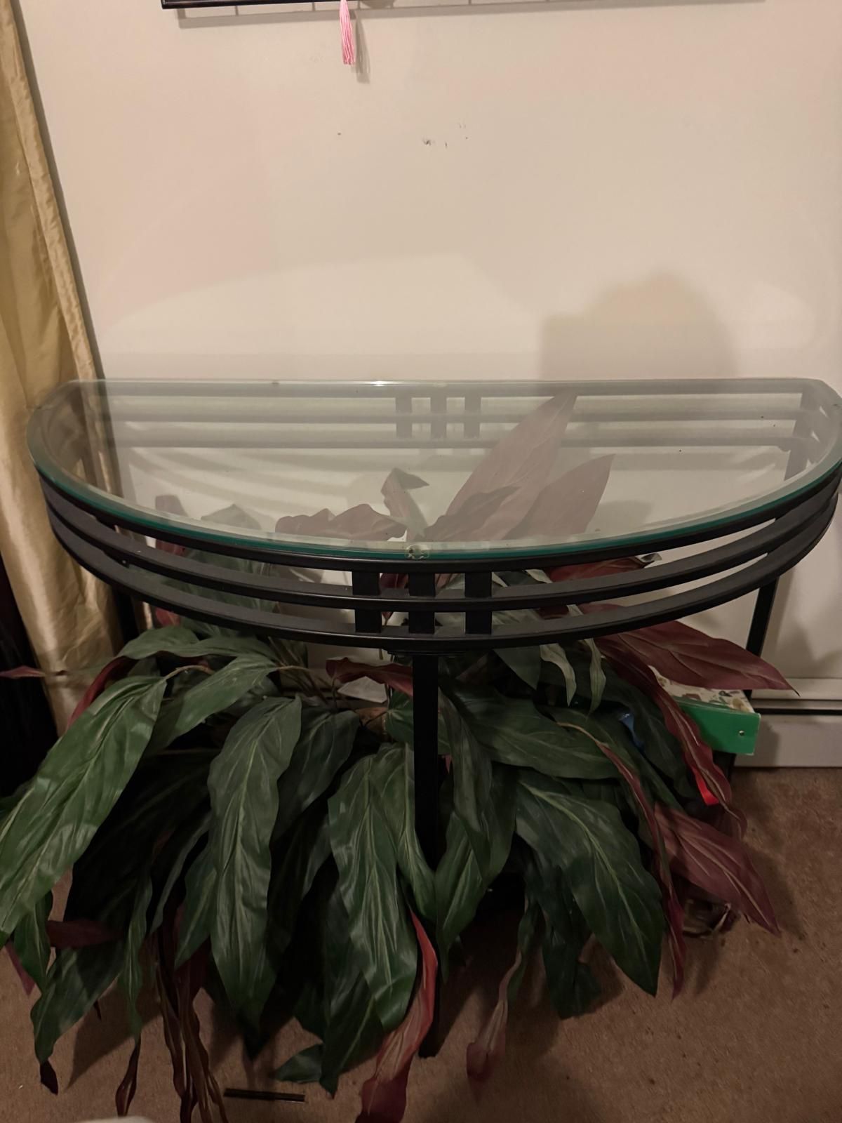 Metal And Glass Half Circle Table