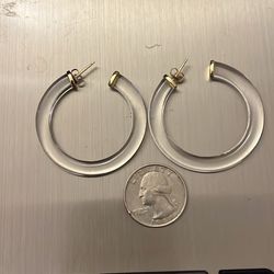 Vintage Clear Lucite Gold Over  925 Hoops Earrings 