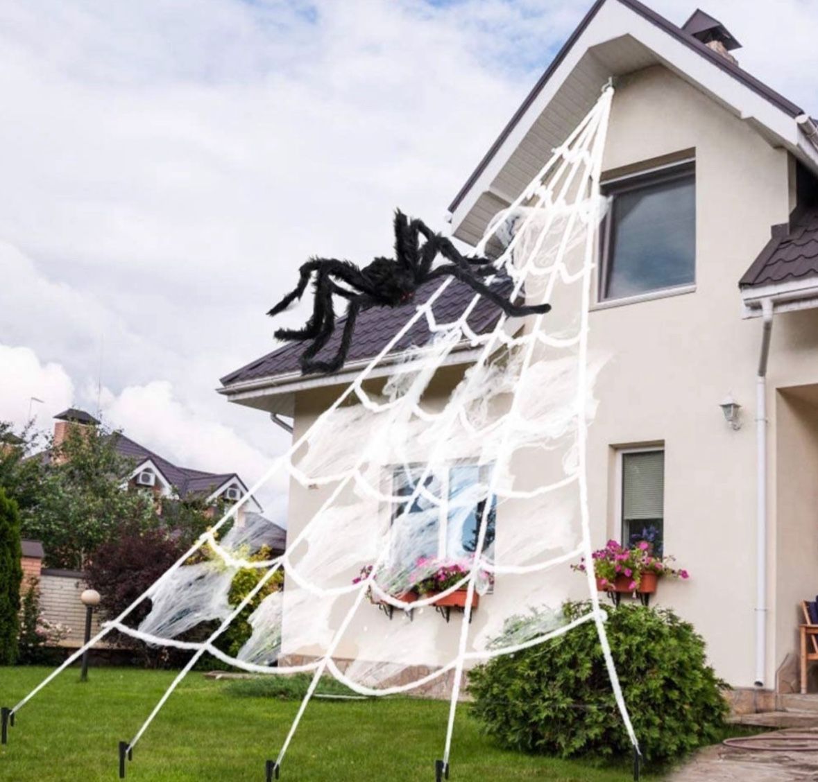 Spider Web Halloween Decorations, 16 ×15 Feet Giant Triangular Spider Web