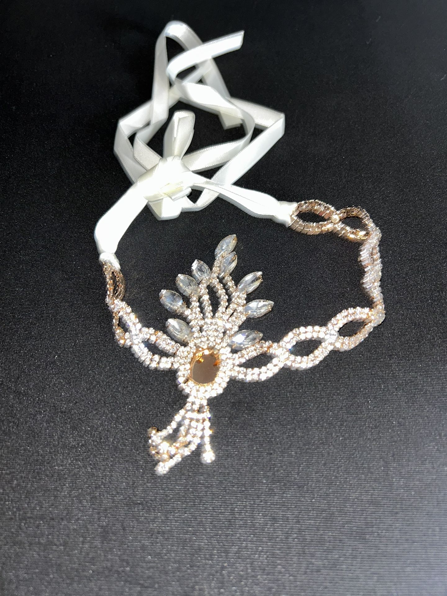 Lurrose Elegant Crystal Wedding Headband Bridal Hair Accessory for Women (Golden)