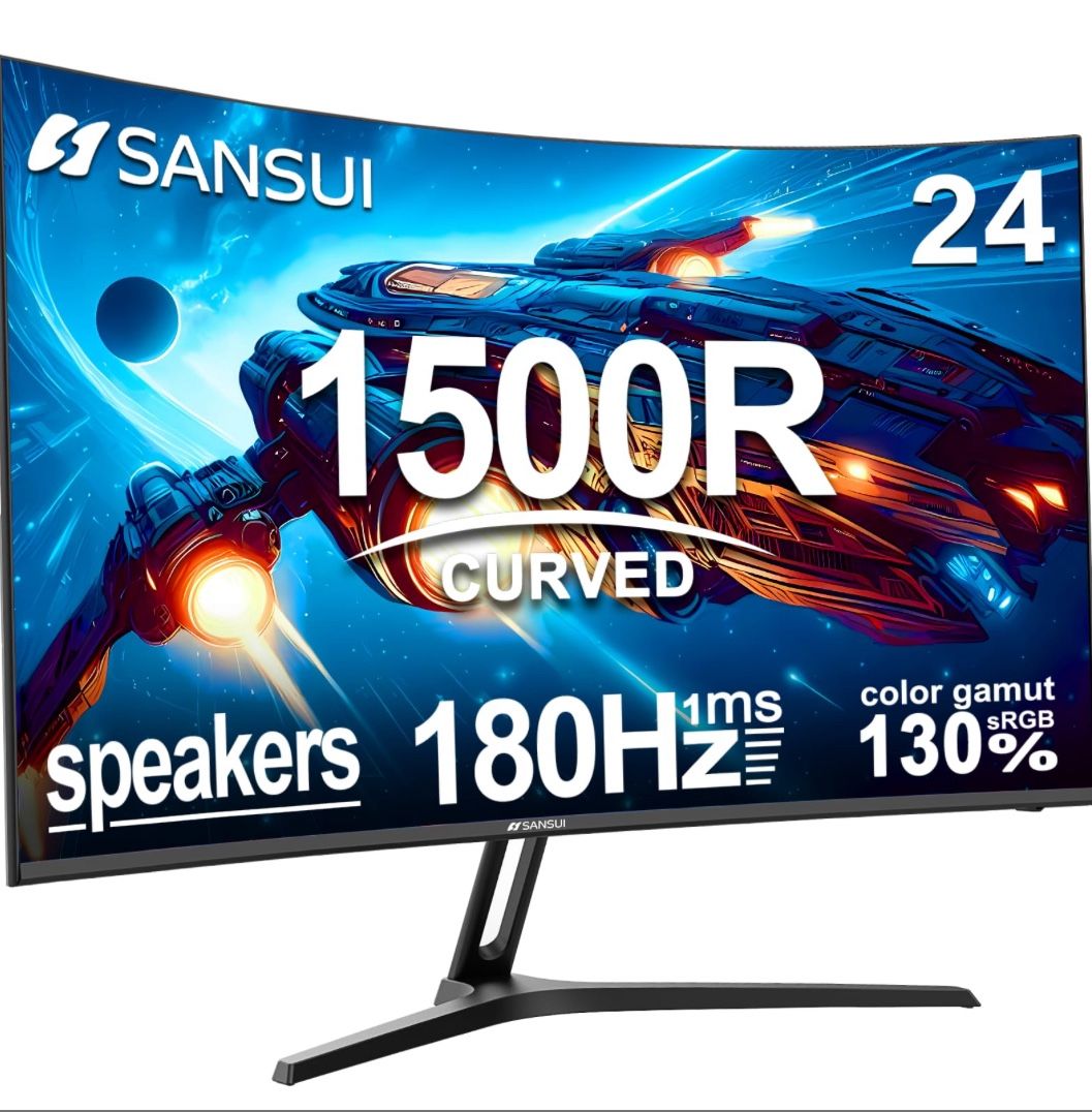 24 Inch Curved Gaming Monitor Up To 180Hz MPRT 1ms With Built-In Speakers,FHD 1080P Computer Monitor 