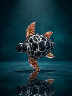 Handmade Resin Sea Turtle — Black & Silver Shell, Orange Glitter Flippers, Glow, 2 in