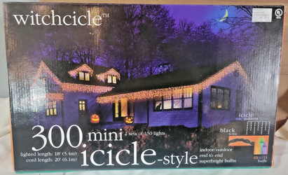 Witchcicle Halloween Lights 300 Mini 2 Sets of 150 Light NIB Orange Purple Green