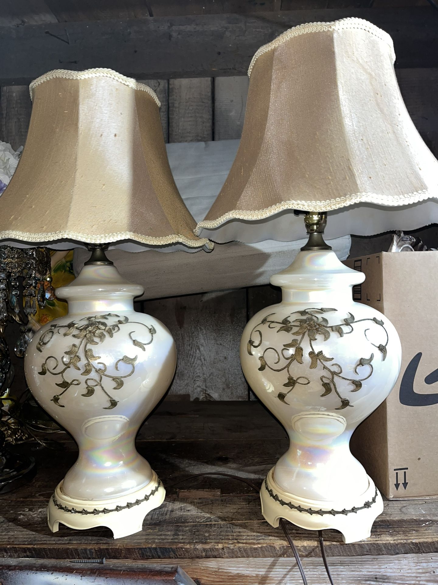 Beautiful Vintage Glass Table Lamps 29” Tall