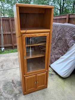Oak Wood Media Cabinet with Glass Door