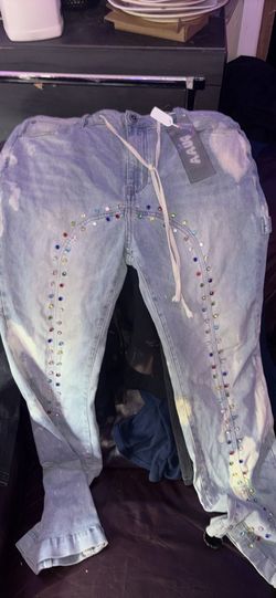 Duaa denim rhinestone jeans