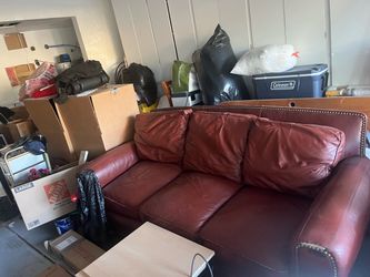 Leather Sofa with Nailhead Trim