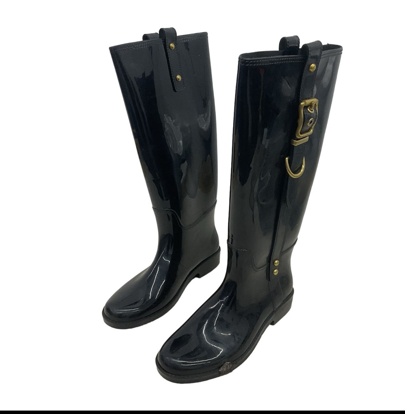 Coach Black Rubber Tall Rain Boots Women Size 8 Preowned
