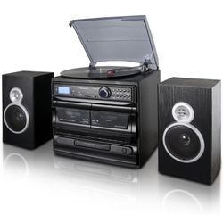 Trexonic 3-Speed Turntable with CD Player, Dual Cassette Player, BT, FM Radio & USB/SD