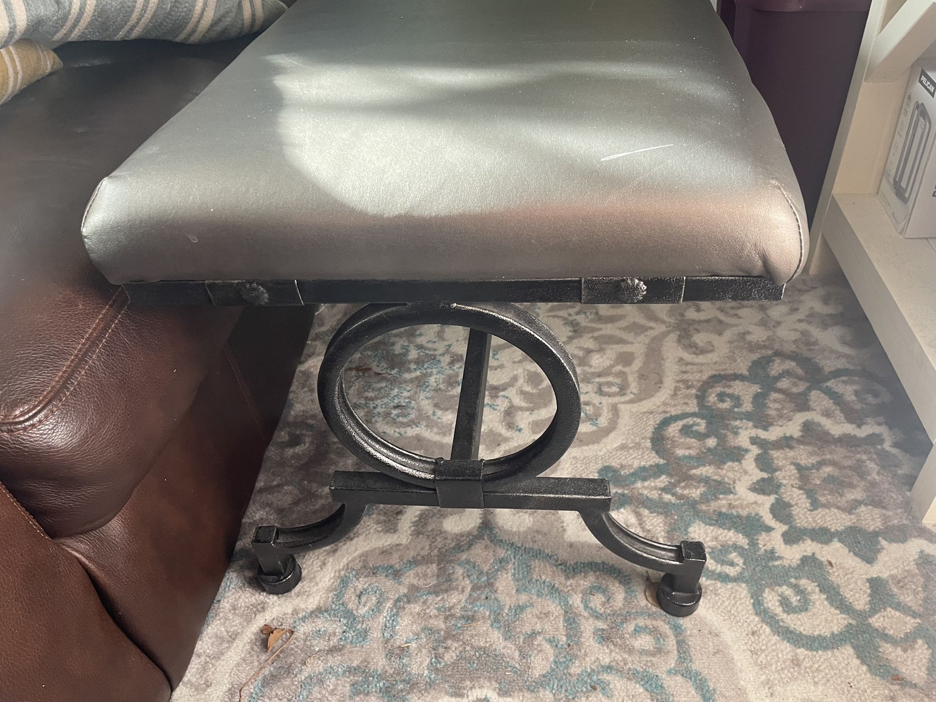 Ottoman / Foot Rest Wroght Iron W/metallic Silver Cushion