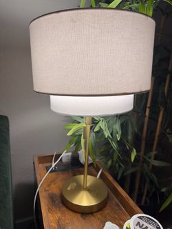 Gold Table Lamp with Linen Drum Shade