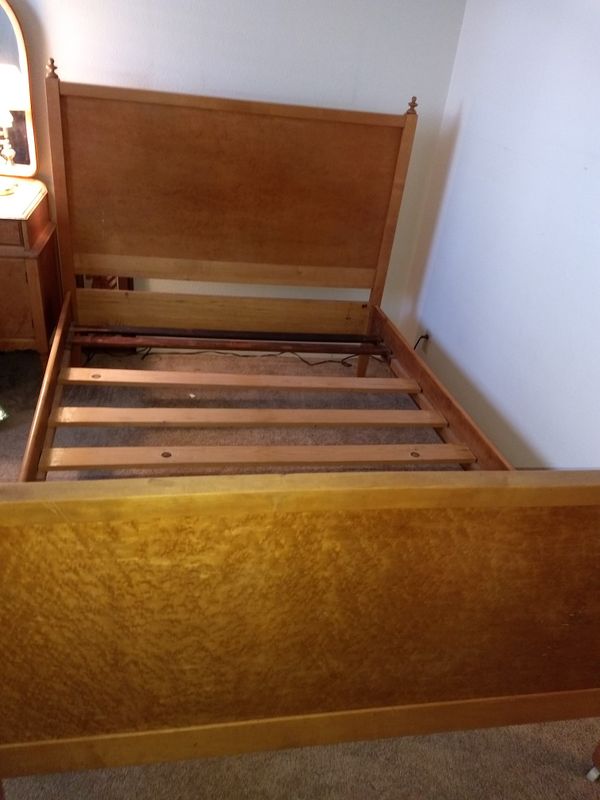 Birds Eye Maple Vintage Double Bed Vanity And Dresser For Sale In