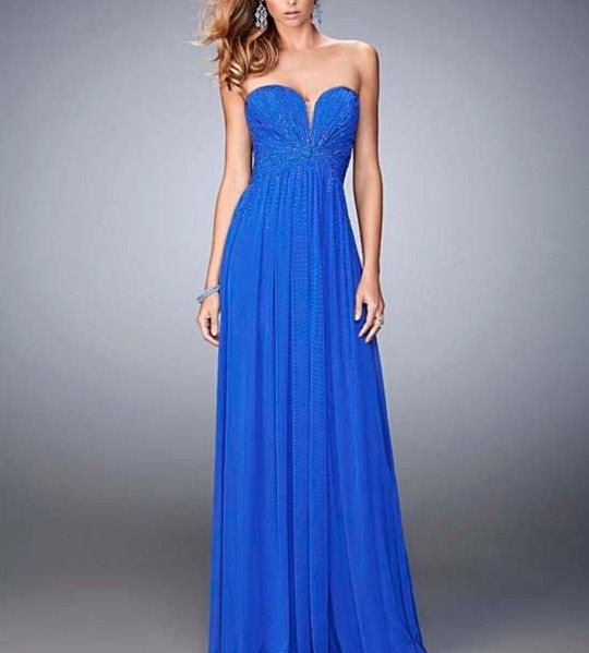 Electric Blue Rhinestone-Accent Strappy Open Back Gown
